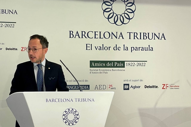 El cap de Govern, Xavier Espot, durant la una conferència al fòrum Barcelona Tribuna.